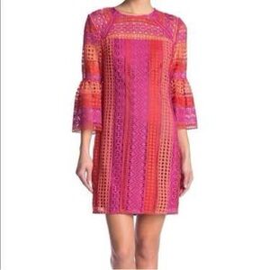 Trina Turk crochet pink orange dress